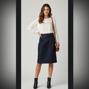 Worthington Dark Blue Classic Timeless Denim Lined Dressy Skirt Size 14